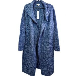 JOSEPH A Sweater Coat Cardigan Tunic Knitted Open Front Long Sleeve Blue Size S